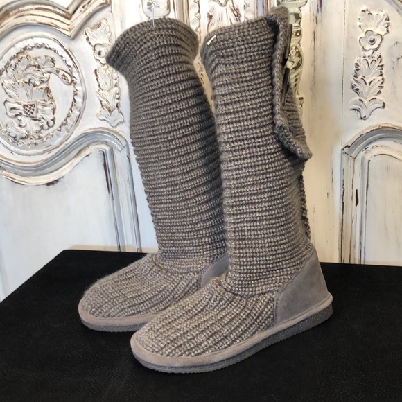 Bearpaw Gray Knitted and Suede Knee-high Winter Boots Size 6 - Picture 3 of 8